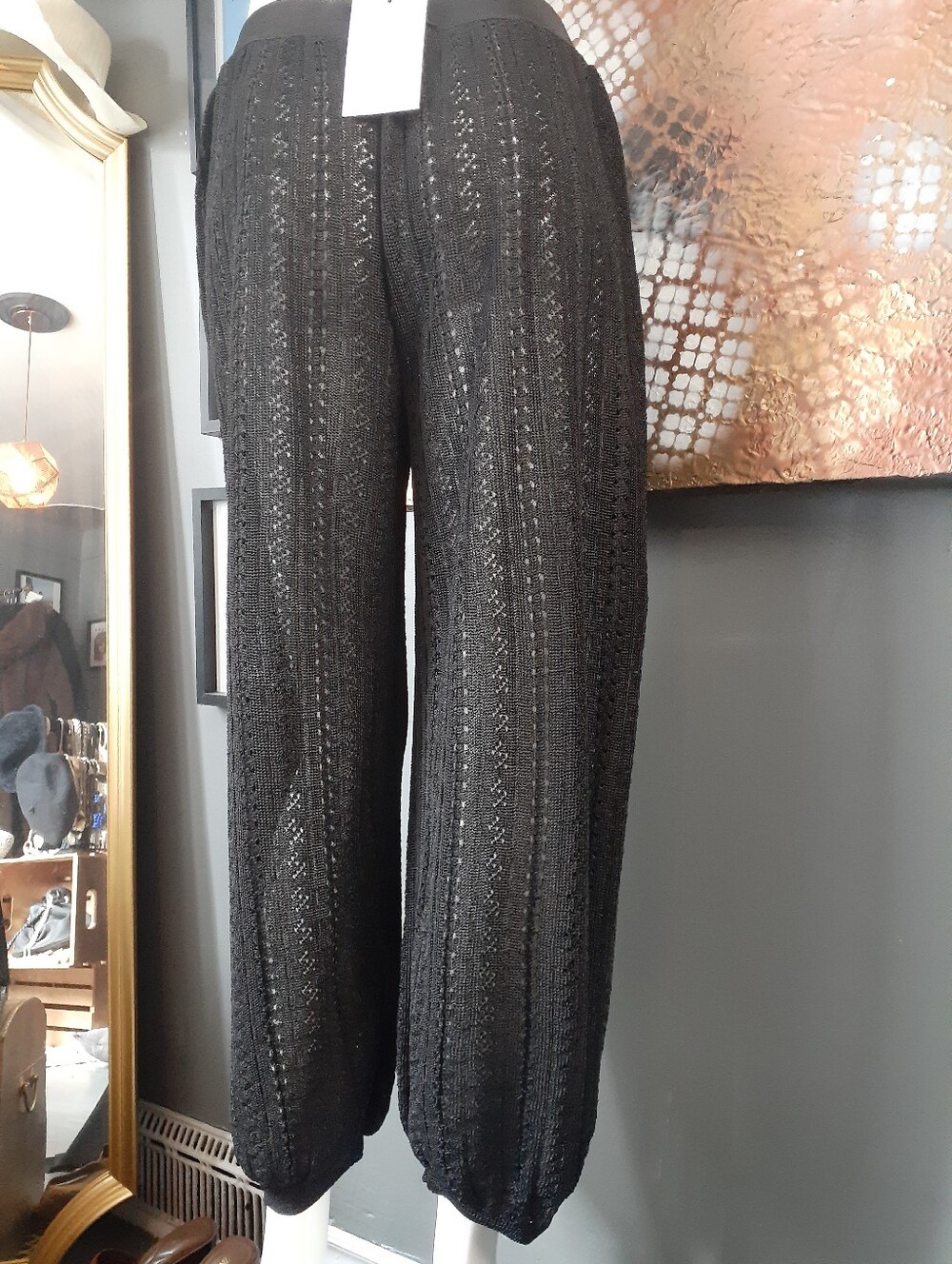 Zara Nwt Black Knit Lace Effect Baloon Cropped Pants - Picture 5 of 16
